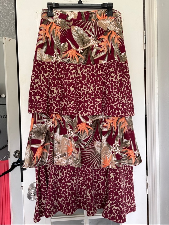 Cato Dresses & Skirts - Cato Floral & Animal Print Maxi Skirt in Burgundy, Orange, Cream